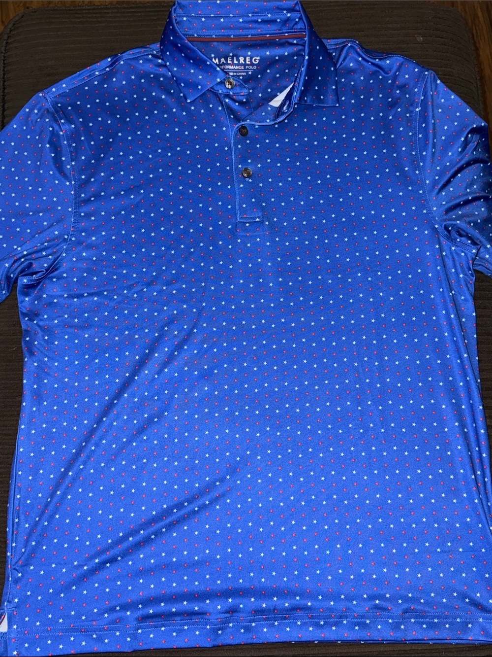 Maelreg Men's Royal Blue Star-Print Performance Polo